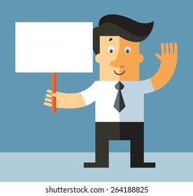 Business man holding a blank paper.flat vector illustration