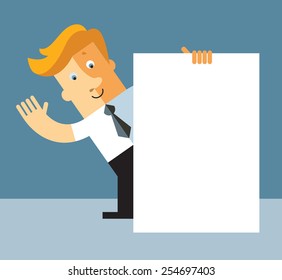 Business man holding a blank sheet. flat vector illustration