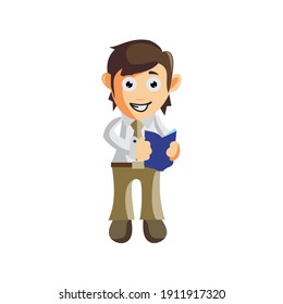 Business man Holding Book cartoon character Illustration design creation Isolated