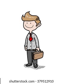 Business Man Holding a Briefcase Cartoon, a hand drawn vector illustration of a business man holding a briefcase.