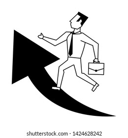 business man holding a briefcase running up by a arrow avatar cartoon character vector illustration graphic design