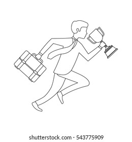 business man holding a briefcase and trophy icon over white background. competitive business concept. vector illustration