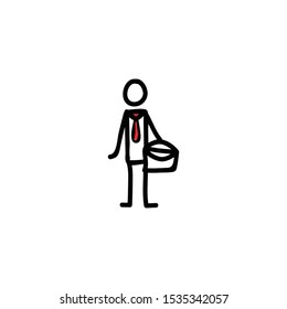 Business man holding briefcase vector illustration. Stick man entrepreneur corporate ux design clipart. 