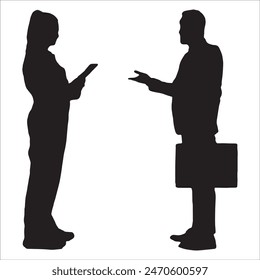 Business man holding briefcase walking silhouette, holding mobile, holding laptop, vector illustration isolated on white background