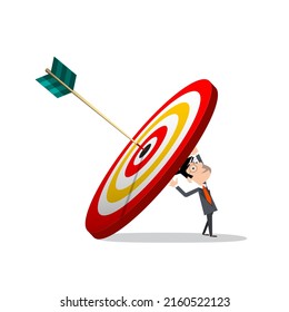 Business man holding bullseye target with dart - arrow - vector