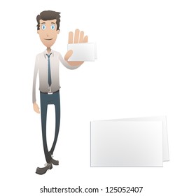 Business man holding a card. vector design