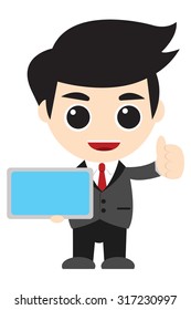 business man holding cartoon