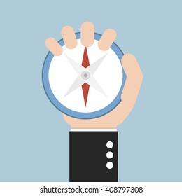 Business man holding compass, flat design, vector