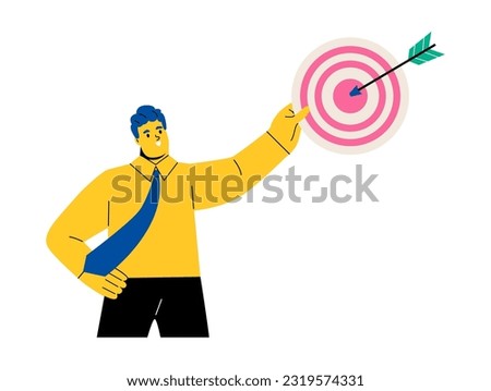 Business man holding dart target. Business success, achieving goal, leadership concept. Flat vector illustration isolated on white background

