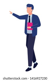 business man holding a documents folder avatar cartoon character vector illustration graphic design