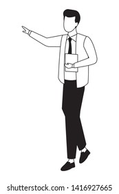 business man holding a documents folder avatar cartoon character in black and white vector illustration graphic design