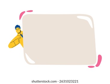 Business man holding empty blank board. Flat vector illustration isolated on white
