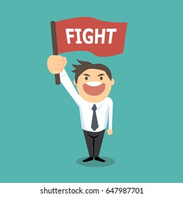 Business Man Holding Fight Sign Flag Stock Vector (Royalty Free ...