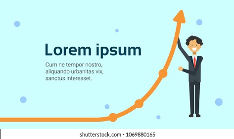 Business Man Holding Finance Arrow Growing Marketing Growth And Financial Success Concept