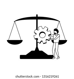business man holding gear and balance