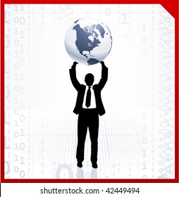 Business man holding the globe