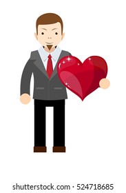 Business man holding heart . Stock vector illustration