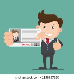 Business man holding ID Card . Business man show ID Card .vector illustration.