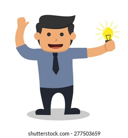 business man holding light bulb