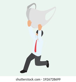 A business man holding a mask