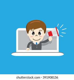 business man holding megaphone, vector illustration