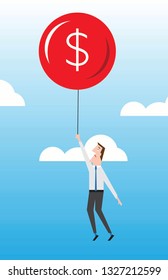 Business man holding on to balloon representing rising prices due to inflation