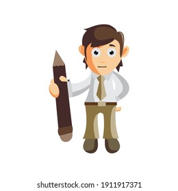 Business man Holding Pencil cartoon character Illustration design creation Isolated