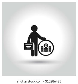 Business Man holding Progress chart Icon. Black Business Pictogram. vector illustration