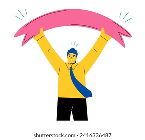 Business man holding ribbon. Flat vector illustration isolated on white background
