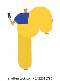 Business man  holding, showing or displaying mobile phone. Flat style modern vector illustration.