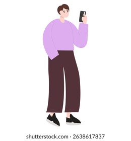 Business man holding smarthone illustration concept