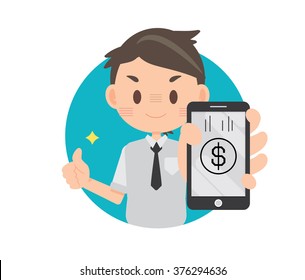 business man holding smartphone, shopping online mobile payment conceptual vector