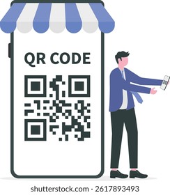 business man holding smartphone use QR code payment online shop concept vector illustration

