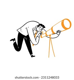 Business  man holding spyglass vector illustration. Finances, success, investment concept for banner, website design or landing web page