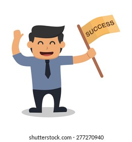 business man holding a success flag