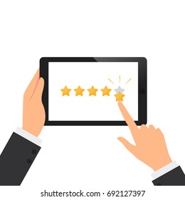 business man holding tablet and give the stars rating vector