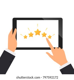 business man holding tablet and give the stars rating feedback
vector illustration