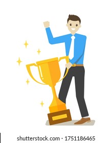 Business man holding a trophy