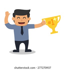Business man Holding Trophy as a winner