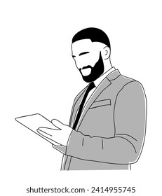 Business man holding, using digital tablet vector.
