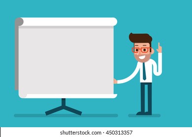 Business Man Holding Whiteboard Presentation Flat Stock Vector (Royalty ...