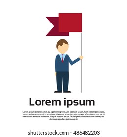 Business Man Holds Flag Banner Flat Vector Illustration