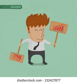 Business man holds the label , eps10 vector format