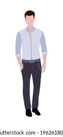 Business man human resources flat vector illustration. Company staff business team member. Man dressed in strict suit. Professional team character, company employee, merchant, businessman.