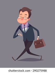 Business man is hurrying. Isolated vector illustration.