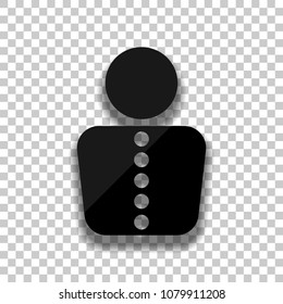 business man icon. Black glass icon with soft shadow on transparent background