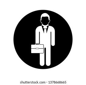 Business man Icon with briefcase. Button style vector EPS.