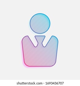 business man icon. Colored logo with diagonal lines and blue-red gradient. Neon graphic, light effect
