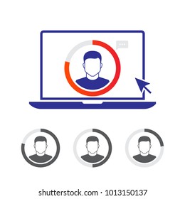 Business Man Icon with Computer Screen Info Graphic Elements. Male Sign Flat Isolated Vector Illustration Symbol