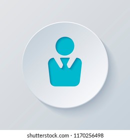 business man icon. Cut circle with gray and blue layers. Paper style